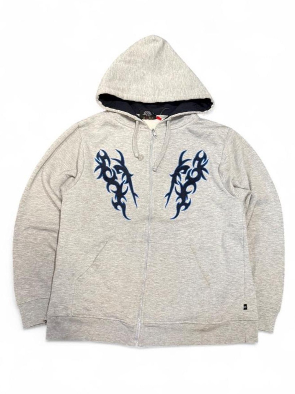Y2K R2 Lounge Embroidered Tribal Flames Grey Hoodie